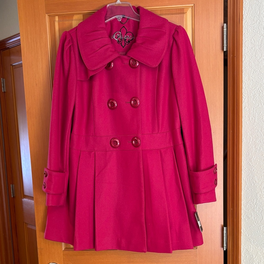 NWT Guess Fuchsia Double-Breasted Pea Coat